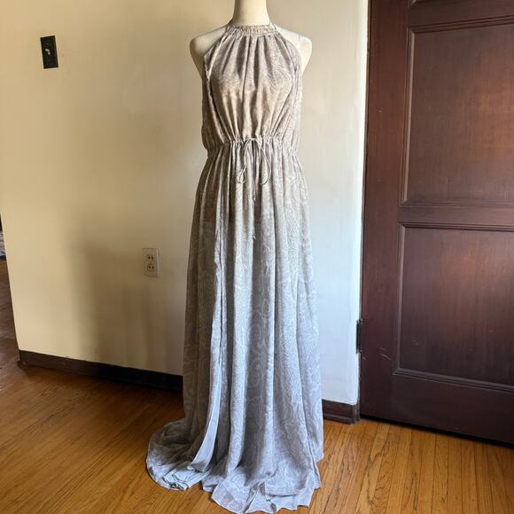 TJD The Jetset Diaries | Medusa Gray and cream halter neck Tie waist Maxi Small - Picture 1 of 7